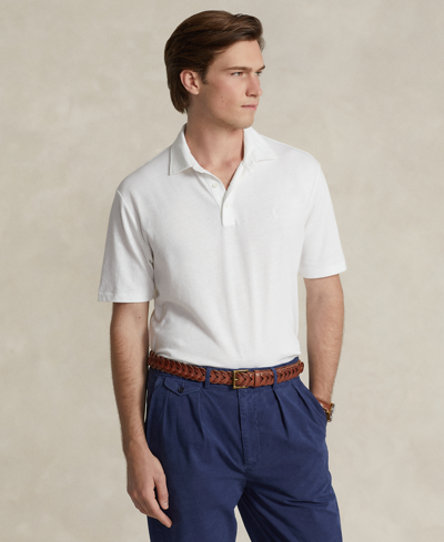 Shop Polo Ralph Lauren Men's Classic-fit Cotton-linen Mesh Polo Shirt In White,white
