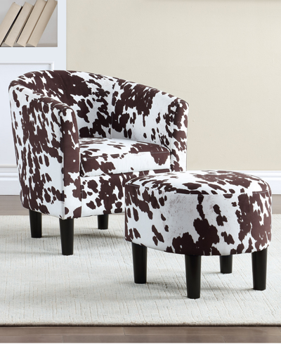 Convenience Concepts 26.25" Faux Cowhide Churchill Accent Chair With Ottoman In Brown Cow Print
