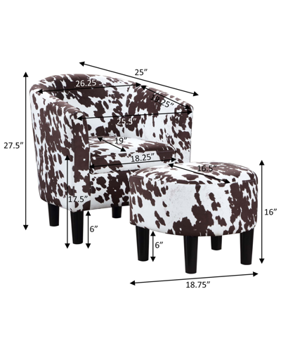 Convenience Concepts 26.25" Faux Cowhide Churchill Accent Chair With Ottoman In Brown Cow Print