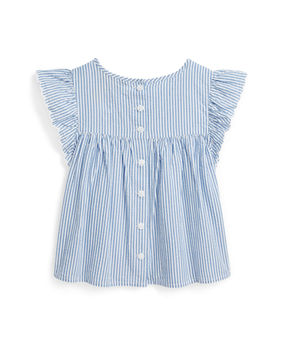 Shop Polo Ralph Lauren Toddler And Little Girls Striped Cotton Seersucker Top In Blue White