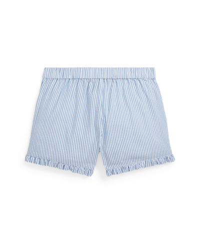 Shop Polo Ralph Lauren Big Girls Striped Ruffled Cotton Seersucker Shorts In Blue White