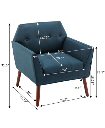 Convenience Concepts 30" Polyester Andy Mid Century Modern Accent Lounge Armchair In Dark Blue Fabric,espresso