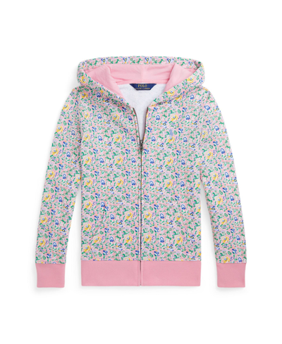 Shop Polo Ralph Lauren Big Girls Floral French Terry Full-zip Hoodie In Beneda Floral Pink,vista Blue