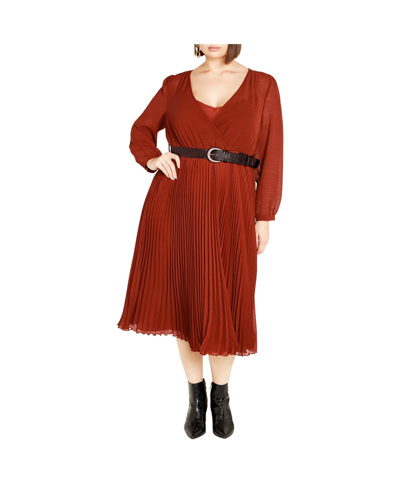 Shop City Chic Plus Size Precious Pleat Dress In Sienna