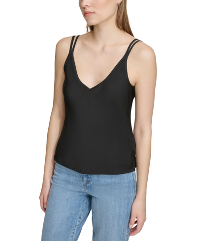 Shop Dkny Jeans Women's Pullover Strappy V-neck Camisole In Blk - Black