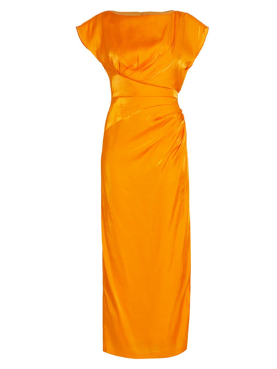 Shop Lela Rose Women's Florence Satin Crepe Midi-dress In Tangerine