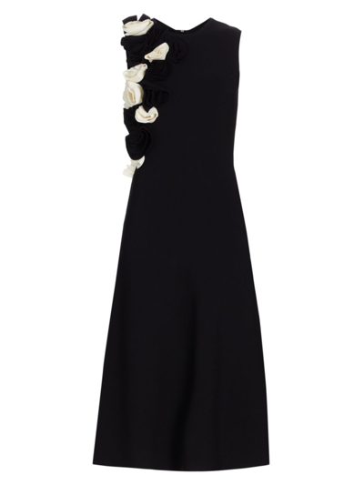 Shop Lela Rose Women's Sleeveless Rosette Midi-dress In Black