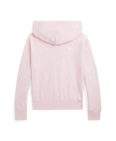 Shop Polo Ralph Lauren Big Girls Polo Pony Terry Full-zip Hoodie In Hint Of Pink,white