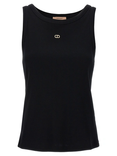 Shop Twinset Logo Embroidery Tank Top Tops Black