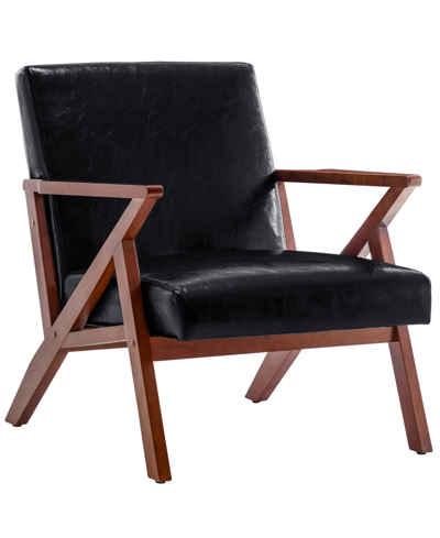 Shop Convenience Concepts 28.5" Faux Leather Cliff Mid-century Modern Accent Armchair In Black Faux Leather,espresso