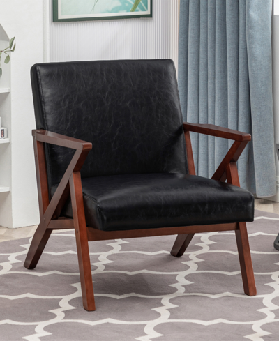 Convenience Concepts 28.5" Faux Leather Cliff Mid-century Modern Accent Armchair In Black Faux Leather,espresso