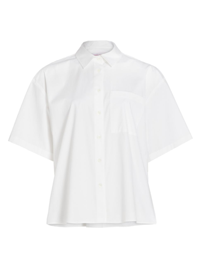 Shop Carolina Herrera Women's Boxy Cotton-blend Pocket Shirt In White