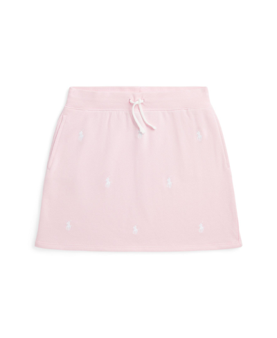 Shop Polo Ralph Lauren Big Girls Polo Pony Terry Skirt In Hint Of Pink,white