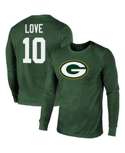 Majestic Men's  Threads Jordan Love Green Green Bay Packers Name And Number Long Sleeve Tri-blend T-s In Green