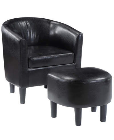 Convenience Concepts 26.25" Faux Leather Churchill Accent Chair With Ottoman In Black Faux Leather