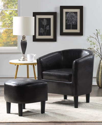 Convenience Concepts 26.25" Faux Leather Churchill Accent Chair With Ottoman In Black Faux Leather