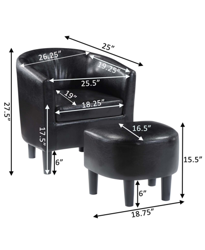 Convenience Concepts 26.25" Faux Leather Churchill Accent Chair With Ottoman In Black Faux Leather