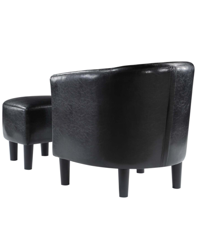 Convenience Concepts 26.25" Faux Leather Churchill Accent Chair With Ottoman In Black Faux Leather