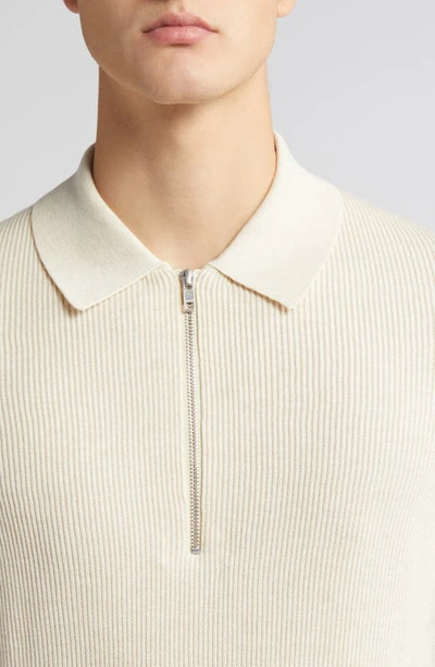 Shop Nn07 Hansie Zip Ribbed Organic Cotton Sweater Polo In Ecru