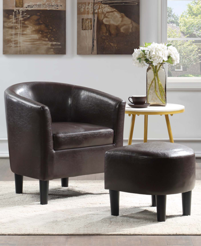 Shop Convenience Concepts 26.25" Faux Leather Churchill Accent Chair With Ottoman In Espresso Faux Leather