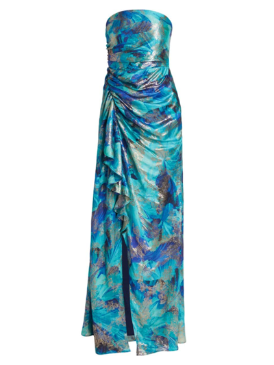 Shop Ramy Brook Women's Carr Strapless Brushed Metallic Gown In Spring Navy Floral