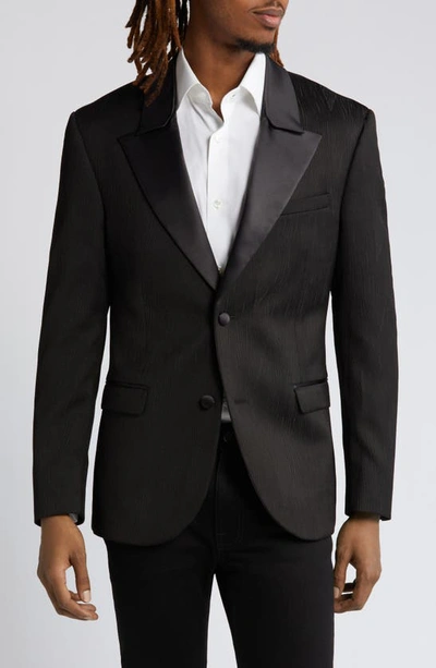 Shop Topman Slim Fit Jacquard Suit Jacket In Black