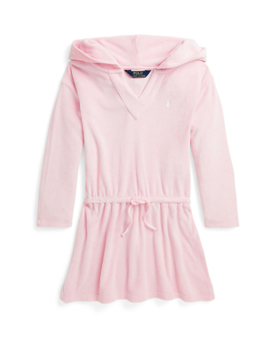Shop Polo Ralph Lauren Toddler And Little Girls Hooded Terry Cover-up Swimsuit In Hint Of Pink With White