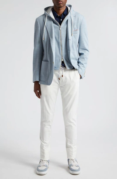 Shop Eleventy Cotton & Cashmere Twill Blazer With Removable Hooded Bib In Baby Blue