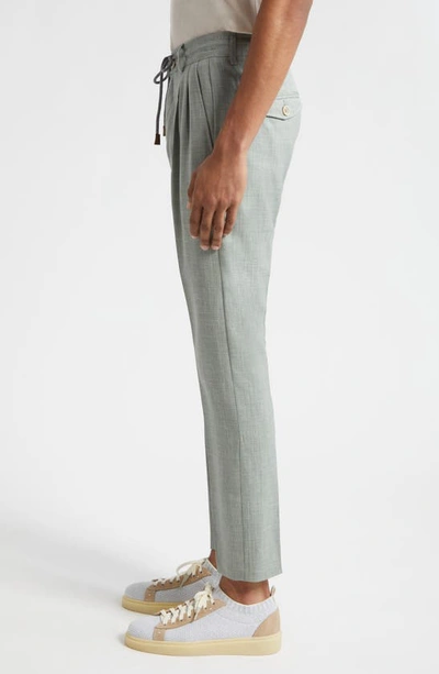 Shop Eleventy Wool Blend Drawstring Suit Pants In Military Green