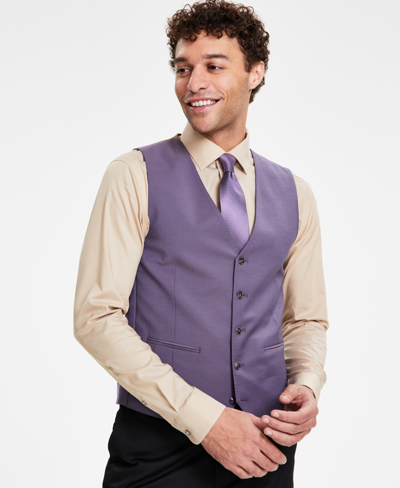Shop Tayion Collection Men's Classic Fit Solid Suit Vest In Lavender