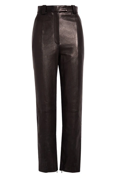 Shop Khaite Waylin High Waist Tapered Ankle Zip Leather Pants In Black