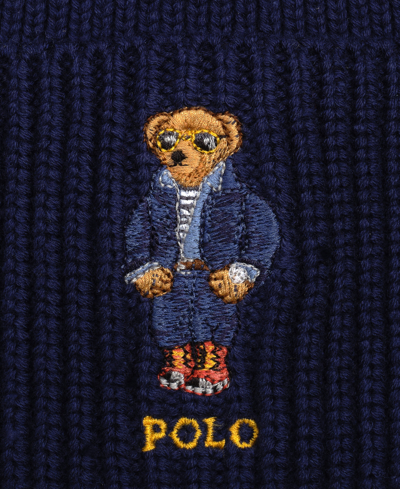 Shop Polo Ralph Lauren Men's Denim Shop Bear Beanie In Newport Navy