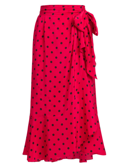 Shop Moschino Women's Silk Wrap Midi-skirt In Red