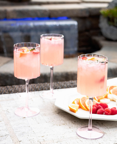 Jeanne Fitz Scalloped Rim Fluted Wine Glasses, Set Of 4 In Pink