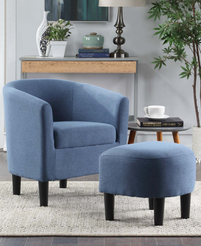 Convenience Concepts 26.25" Faux Linen Churchill Accent Chair With Ottoman In Blue Fabric