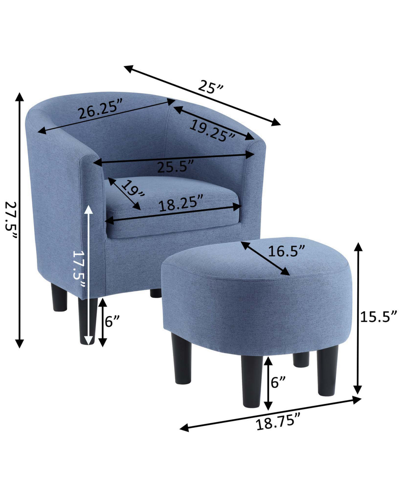 Convenience Concepts 26.25" Faux Linen Churchill Accent Chair With Ottoman In Blue Fabric