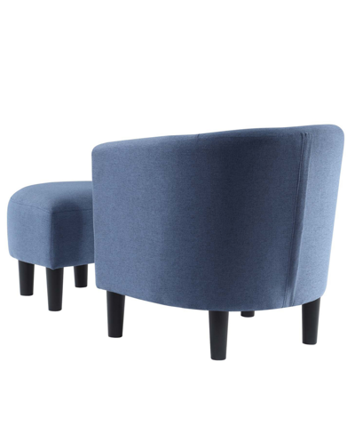 Convenience Concepts 26.25" Faux Linen Churchill Accent Chair With Ottoman In Blue Fabric