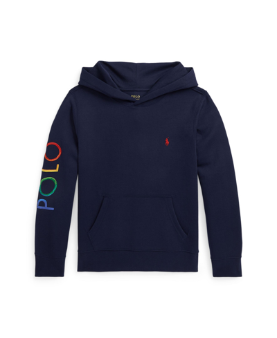 Shop Polo Ralph Lauren Big Boys Ombre Logo Double-knit Hoodie In Cruise Navy