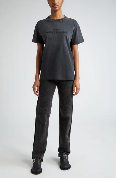 Maison Margiela Black T-shirt With Logo Embroidery In Washed Black