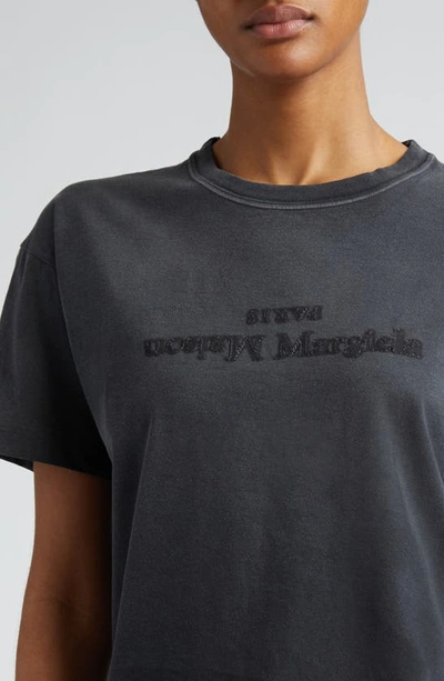 Maison Margiela Black T-shirt With Logo Embroidery In Washed Black
