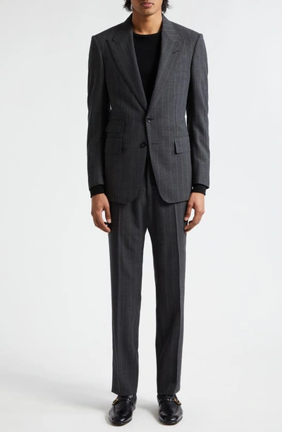 Shop Tom Ford Shelton Fresco Stripe Wool Suit In Charcoal