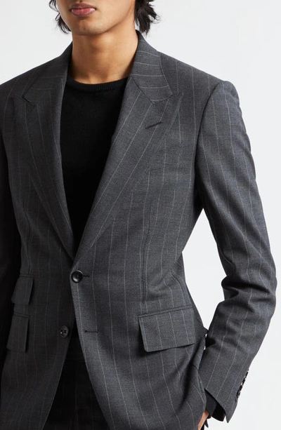 Tom Ford Shelton Fresco Stripe Wool Suit In Charcoal