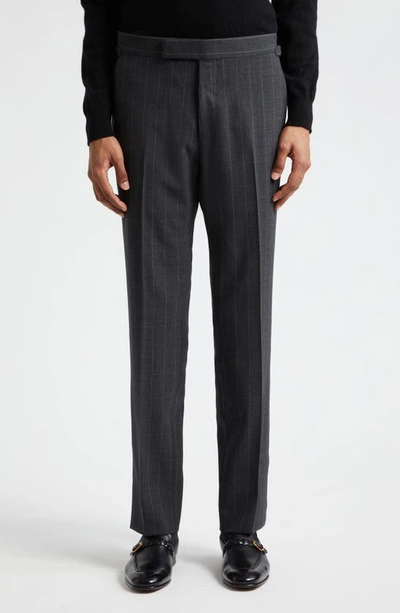Tom Ford Shelton Fresco Stripe Wool Suit In Charcoal