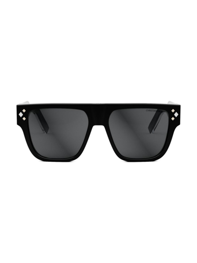 Shop Dior Men's Cd Diamond S6i 55mm Square Sunglasses In Shiny Black Smoke