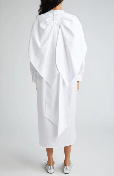 Shop Simone Rocha Bow Back Long Sleeve Cotton Poplin Midi Shirtdress In White/ Pearl