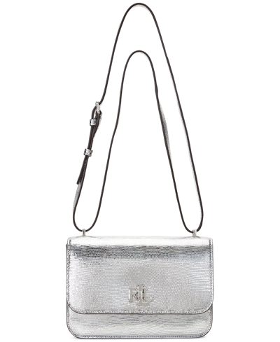 Shop Lauren Ralph Lauren Lizard Embossed Leather Small Sophee Bag In Polished Silver