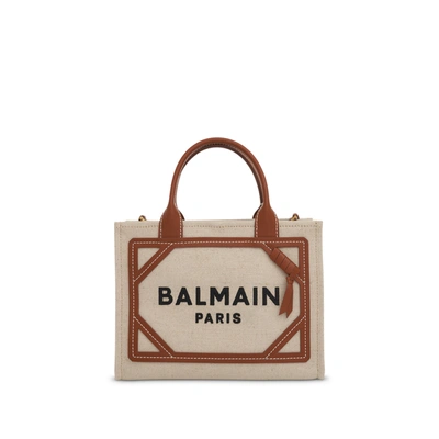 Shop Balmain B-army Canvas & Logo Small Shopper Bag
