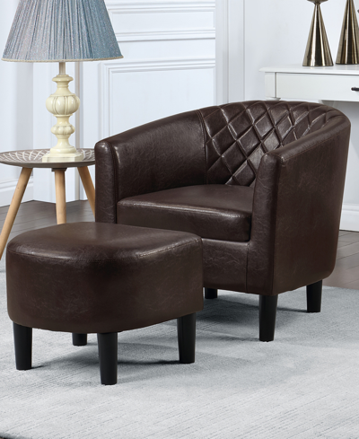 Convenience Concepts 27.75" Faux Leather Roosevelt Accent Chair With Ottoman In Espresso Faux Leather