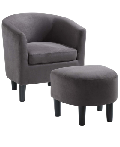 Convenience Concepts 26.25" Microfiber Churchill Accent Chair With Ottoman In Dark Gray Microfiber