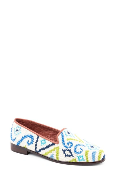 Shop Bypaige Geometric Needlepoint Loafer In Blue/ Green